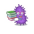 A diligent student in bacteria bacilli mascot design concept with books