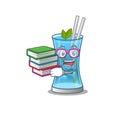A diligent student in blue hawai cocktail mascot design concept read many books Royalty Free Stock Photo