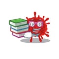 A diligent student in buldecovirus mascot design with book