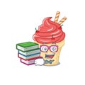 A diligent student in cherry ice cream mascot design with book