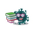 A diligent student in coronavirus COVID 19 mascot design with book