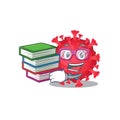 A diligent student in coronavirus substance mascot design with book