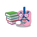 A diligent student in lung mascot design concept read many books