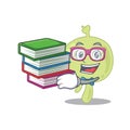 A diligent student in lymph node mascot design concept read many books