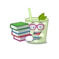 A diligent student in mojito lemon cocktail mascot design concept read many books Royalty Free Stock Photo