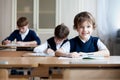 Diligent student sitting at desk, classroom