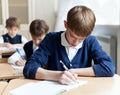 Diligent student sitting at desk, classroom