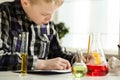Diligent young boy doing his science homework Royalty Free Stock Photo