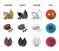 Dill, cocoa beans, basil.Herbs and spices set collection icons in cartoon,black,outline,flat style vector symbol stock Royalty Free Stock Photo