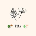 Dill icon Vegetables logo, Fennel, Spice. Thin line art design