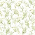 Dill. Seamless pattern of greenery. Gardening. Watercolor illustration. For textile design, packaging and backgrounds