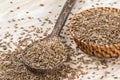 Dill seed on wooden spoon