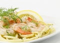 Dill Sprigs Garnish Shrimp Scampi On Pasta Royalty Free Stock Photo