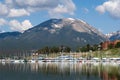 Sailboats sit at the Dillion Yacht club with Buffalo mountain in the background