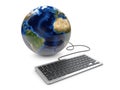 3dIllustration of Earth Globe connected with computer keyboard Royalty Free Stock Photo