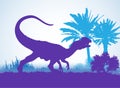 Dilophosaurus Dinosaurs silhouettes in prehistoric environment overlapping layers; decorative background banner abstract vector