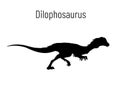 Dilophosaurus. Theropoda dinosaur. Monochrome vector illustration of silhouette of prehistoric creature dilophosaurus