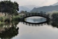 Dim dusk lake and bridge Royalty Free Stock Photo