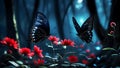 Dim Forest Symphony with Black Butterflies Royalty Free Stock Photo