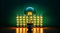 Dim lightbulb with green glowing orbs background Royalty Free Stock Photo