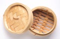 Dim Sum Bamboo Steamer Basket on White Background Royalty Free Stock Photo