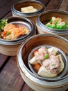 Dim sum in bamboo steamer Royalty Free Stock Photo