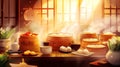 Dim sum brunch with bamboo steamers and dumplings.. Royalty Free Stock Photo