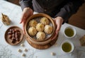 Dim Sum and Dates Served in a Bamboo Steamer Basket. Generative AI