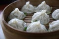 Dim sum dumpling on bamboo basket , Chinese food Royalty Free Stock Photo