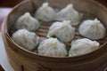 Dim sum dumpling on bamboo basket , Chinese food Royalty Free Stock Photo