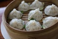 Dim sum dumpling on bamboo basket , Chinese food Royalty Free Stock Photo