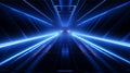 Dim tunnel illuminated by vibrant blue neon lights, AI-generated. Royalty Free Stock Photo