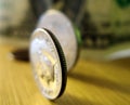 Dime standing on edge Royalty Free Stock Photo