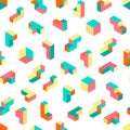 Memphis isometric retro puzzle vector game blocks seamless vector pattern