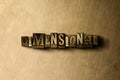 DIMENSIONAL - close-up of grungy vintage typeset word on metal backdrop