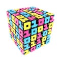 Dimensional cube made of ones and zeros isolated on white Royalty Free Stock Photo