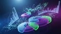 Dimensional digital data visualization features colorful pie charts and Royalty Free Stock Photo