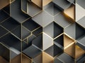 Dimensional Elegance: 3D Black and Gold Background with Squares and Rectangles.