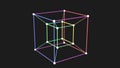 4 dimensional hypercube Tesseract rotating on black background. Looped shape motion geometry animation