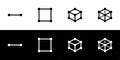 Dimensional measure icon set. Length, area, and volume