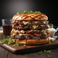Dimensional Multilayered Burger: A Delicious Feast Of Beef, Cheese, And Lettuce Royalty Free Stock Photo