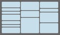 Dimensions 16x9 trendy bento grid layout style brick Ui UX templates. Web comic grids, rounded corners. Different panel