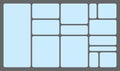 Dimensions 16x9 trendy bento grid layout style brick Ui UX templates. Web comic grids, rounded corners. Different panel