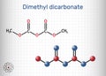 Dimethyl dicarbonate, DMDC, velcorin, dimethyl pyrocarbonate molecule. It is beverage preservative, sterilant, food Royalty Free Stock Photo