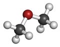 Dimethyl ether methoxymethane, DME molecule. 3D rendering. Atoms are represented as spheres with conventional color coding:.