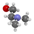 Dimethylaminoethanol (dimethylethanolamine, DMEA, DMAE) molecule. 3D rendering.  May have beneficial effects on health, including Royalty Free Stock Photo