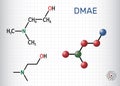 Dimethylethanolamine, dimethylaminoethanol, DMAE, DMEA molecule. It is tertiary amine, curing agent, radical scavenger. Structural Royalty Free Stock Photo