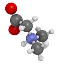 Dimethylglycine (DMG) molecule. 3D rendering. Methylated derivative of glycine, used in performance enhancing nutritional