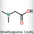 Dimethylglycine, DMG, molecule. It is derivative of the amino acid glycine. Skeletal chemical formula