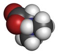 Dimethylglycine (DMG) molecule. Methylated derivative of glycine, used in performance enhancing nutritional supplements. Atoms are